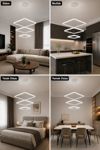 AvizeGO Melo 3'lü Led Sarkıt Avize 3 Renk Kumandalı Beyaz
