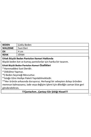 Erkek Kemer Büyük Beden Siyah Hakiki Deri