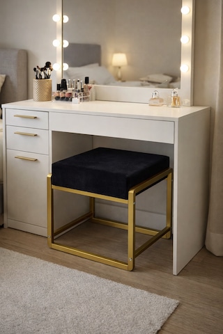 Pure Gold Ayaklı Babyface Puf 50x40x45 Cm - Modern Bench Siyah