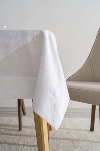 Damascus Beyaz Masa Örtüsü 160x220 Cm Beyaz