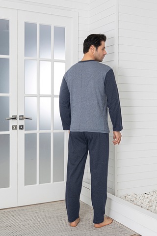 Sude Homewear Erkek Füme Renk Jakarlı Uzun Kol Pijama Takımı Gri