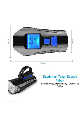 Bisiklet Lcd Hız Gösterge Şarjlı Led Işık 4 Mod Işık Korna 6 Mod