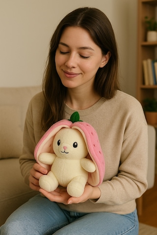 2 Adet Sevimli Çilek Tavşan Peluş Çantalı Hediyelik 50 Cm Oyuncak PEMBE