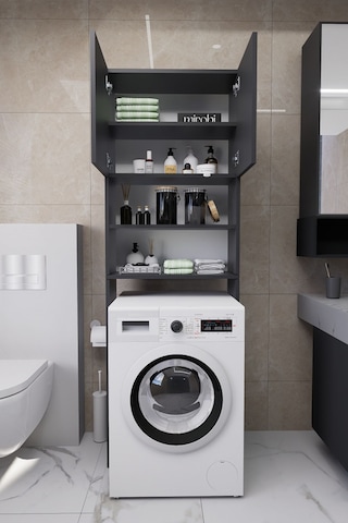 Luka Çamaşır Makinesi Üstü Çok Amaçlı Banyo Dolabı Kapaklı Ve... Antrasit