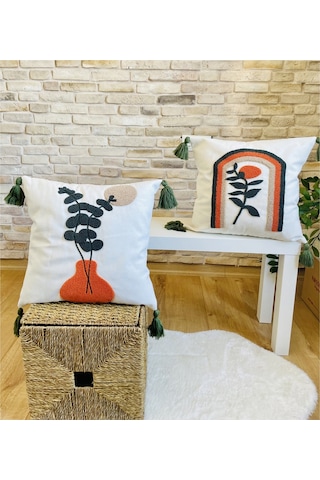 Swita Home Çiftli Kombin Punch İşlemeli Kırlent Kılıfı Panç Karışık