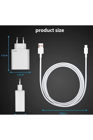 67w Type-c Şarj Adaptörü Ve Kablo Seti, Hızlı, Apple iPhone Redmi Huawei Uyumlu 67 W