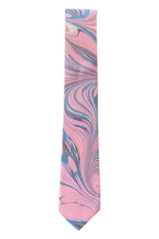 Elifebru Exclusive Handicrafts Ebru Sanatı El Yapımı Pembe Kahve Mavi Beyaz İpek Kravat Ikr 146 Çok Renkli