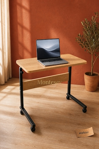 Laptop Sehpası Çalışma Masası Yükseklik Ayarlı Tekerlekli 80-40
