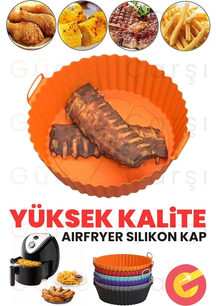 Güncelçarşı Yüksek Kallite Büyük Boy Xl Airfryer Silikon Pişirme Kabı Bpa Içermez Airfryer Silikon Pişirme Kağıdı, Yapışmaz Kolay Temizlenir, Air Fryer Kalıbı Turuncu