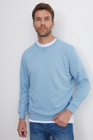 Tudors Unisex Relax Fit Rahat Kesim %100 Pamuk 3 İplik Basic Mavi Bisiklet Yaka Sweatshirt-35148 Mavi