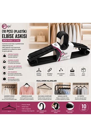 240 Adet Siyah Elbise Askısı Plastik 24x10pcs