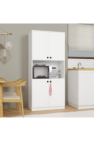 Lucas 4 Kapaklı Çok Amaçlı Dolap, Çok Amaçlı Banyo, Mutfak Ve Mikrodalga Fırın Dolabı - Beyaz Beyaz