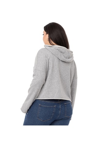 Büyük Beden Kapüşonlu Düşük Kollu Pis Dikişli Üç İplik Gri Melanj Sweatshirt-gri Melanj Gri Melanj