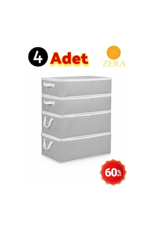 Hurç Çizgili Su İtici Kumaştan Fermuarlı Sandık Baza Hurç 4 Adet 45 X 64 Tekstil Gri Tr Diğer