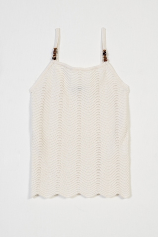 Halter Yaka Boncuk Detaylı Askılı Triko Top Ekru