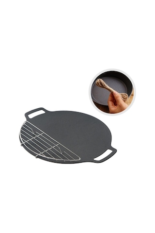 Sones Açık Kamp Barbekü Dökme Demir Izgara Tavası, Stil: Fırın Tavası + Net + Kenevir Halat Çok Renkli