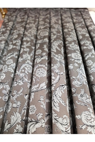 Diletto Kornişe Uyumlu Kahve Gül Desenli Fon Perde Sık Pile / Ütü İstemez Koyu Kahverengi