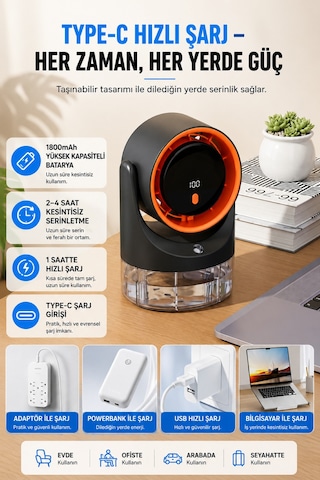 2'si 1 Arada Masa Vantilatörü Ve Nemlendirici Fan 450 Ml Su Hazneli Sessiz Çalışma Şarjlı Masa Vantilatörü 100 Kademe Rüzgar Hızı