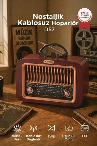 Özel Üretim Torima Bluetooth Hoparlör Nostaljik Radyo D57 Ahşap Bağlantı Taşınabilir