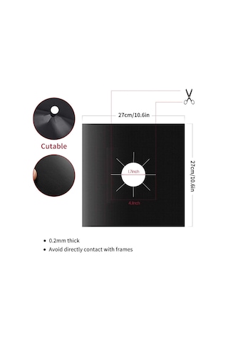 Teltree Yüksek Isıya Dayanıklı, Su Geçirmez Gaz Ocağı Koruyucu Ped - 8 Parça Siyah, Temizlik Kolaylığı