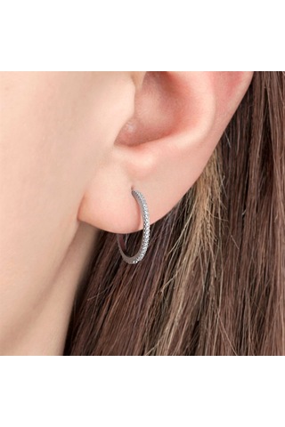 Taşlı Halka Beyaz Gümüş Kadın Küpe