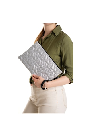 Newish Polo Kadın Simli Yıldız Desenli Bilek Askılı Portföy/clutch El Çantası Gri