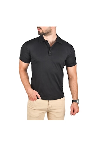 Deepsea Erkek Siyah Slim Fit Polo Yaka Tişört Dar Kesim Likralı Yakalı Tişört 2501215 Siyah
