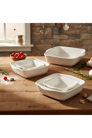 Ecr-107 Ikılı Kare Fırın Kabı Beyaz