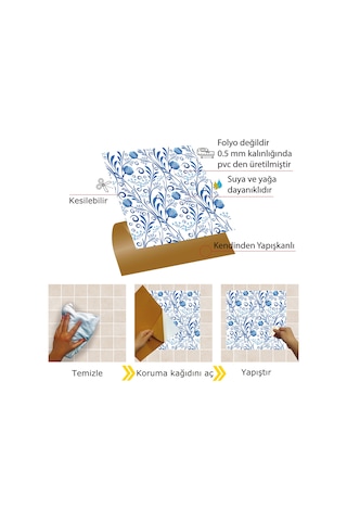 Tink Kendinden Yapışkanlı Mavi Sarmaşık Desenli Pvc Karo 30x30 Cm