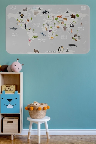 Eğitici Dünya Haritası Dünya Atlası Çocuk Ve Bebek Odası Duvar Sticker-85x130-3790 Çok Renkli
