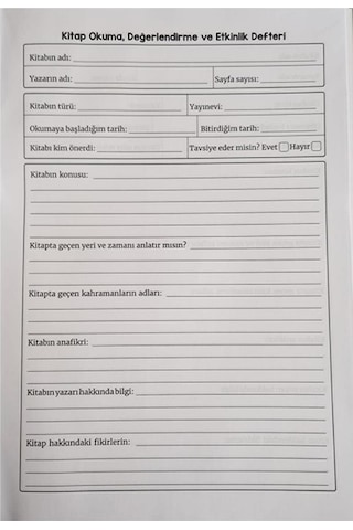 Kitap Okuma Değerlendirme Ve Etkinlik Defteri Özet Defteri 1 Adet Kitap Özet Defteri