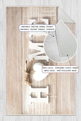 Dijital Baskılı Dekoratif Kaymaz Taban Yıkanabilir Kalp Desenli Halı Mutfak Halısı Yolluk Salon Halısı Krem