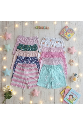 Bonbon Kız Çocuk 10'lu Paket Karışık Renk Baskılı Şort Bb2768 Çok Renkli