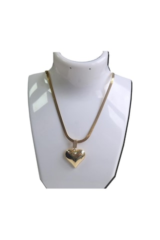 Çelik Kolye İtalyan Zincirli Kalpli Kolye Sarı