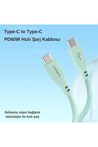 Omars OMCB011B 60W 3A Type-c To Type-c Silikon PD Hızlı Şarj Ve Data Kablosu Yeşil 1 M