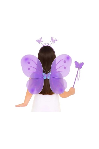 Mey İthalat Lila Mor Kelebek Kız Seti 50 Cm Kelebek Kanadı, Taç Ve Asa