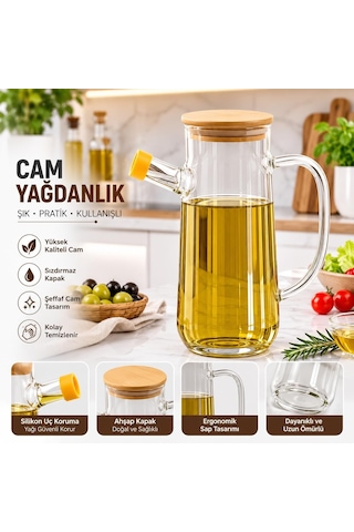 Kasımoğulları Concept Cam Yağdanlık Bambu Kapaklı 900 Ml