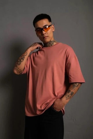 Valensdesign Erkek 24/1 Düz A Kalite Oversize T-shirt - Gül Kurusu Mavi