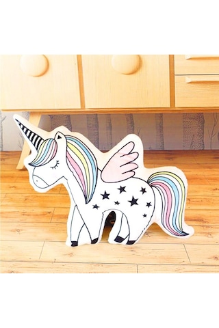 Unicorn Boynuzlu At 3D Özel Kesim Yastık 53Cm