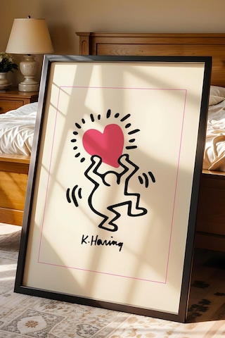 Keith Haring Radiant Heart Çerçeveli Tablo - Işıltılı Kalp - Eklektik Tarz Duvar Dekoru