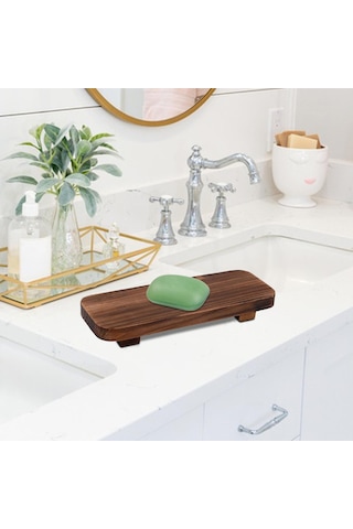 Suntek Ahşap Ayaklı Stand Tezgah Sabunluk Standı Rustik Tepsi Kahverengi