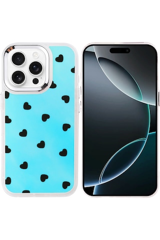 Apple iPhone Uyumlu 16 Pro Kılıf Airbag Tasarımlı Mkst Hadra Kapak - Kalp Kalp Kalp