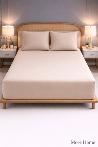 More Home Tek Kişilik Lastikli Çarşaf Seti + Yastık Kılıfı Bej