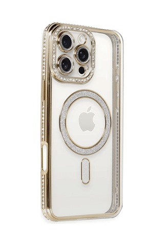 İphone 16 Pro Kılıf Joke Simli Magneticsafe Kılıf - Gold Renk