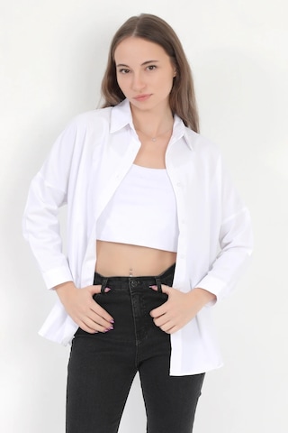 Giysa Kadın Beyaz Uzun Kollu Basic Pamuklu Oversize Gömlek - 3900 Beyaz