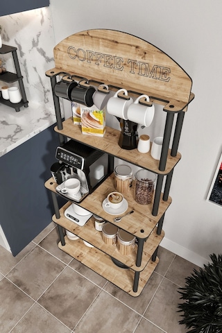 Coffee Time Dekoratif Kahve Standı Çok Amaçlı Dolap Meşe Meşe