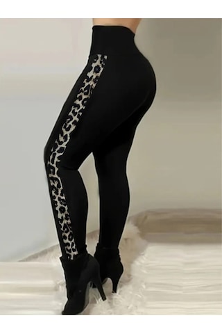 Kadın Yüksek Bel Yan Şerit Detaylı Dalgıç Tayt Leopar