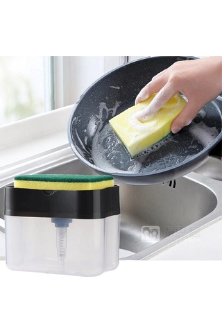 Yıkama Süngeri Haznesi İkisi Bir Arada Basmalı Pratik Sıvı Sabunluk Pompası Ve Bulaşık 000 Açık Krem