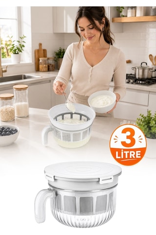 Rüya Chef 3 Litre Yoğurt Süzme Kabı Süzme Yoğurt, Peynir Ve Labne Yapma Kabı Kapaklı Vp-147 Diğer