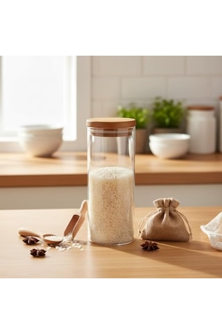 Doğal Akasya Ahşap Kapaklı Borosilikat Cam Kavanoz - 350 Ml Vakumlu Yuvarlak Baharatlık, Çay Ve Kahve Saklama Kabı Çok Renkli